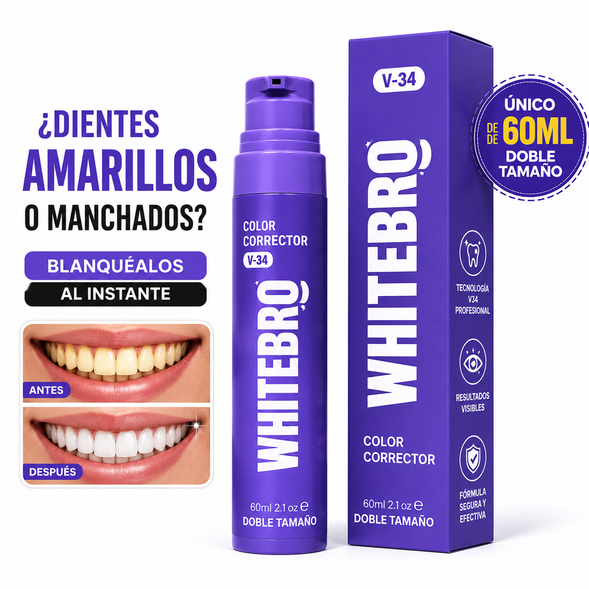 Blanqueador Dental V34 Whitebro 60 ml